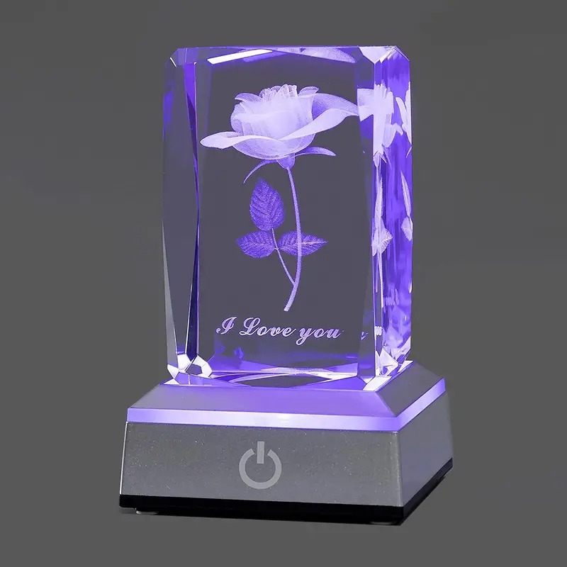 Rose Crystal Table Lamp, Rechargeable Cordless Rose Light, 3 Colors Dimmable Flower Lamp